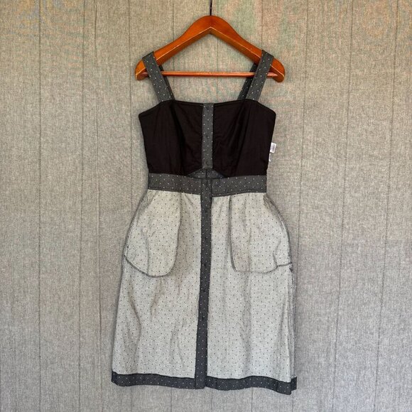 Rachel: Rachel Roy Athena Graphite Polka Dot Belted Sheath Midi Dress Size 10 - Picture 12 of 16